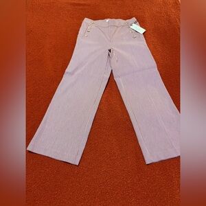 NWT - Striped Wide-Leg Cropped Pants with Button Detail
